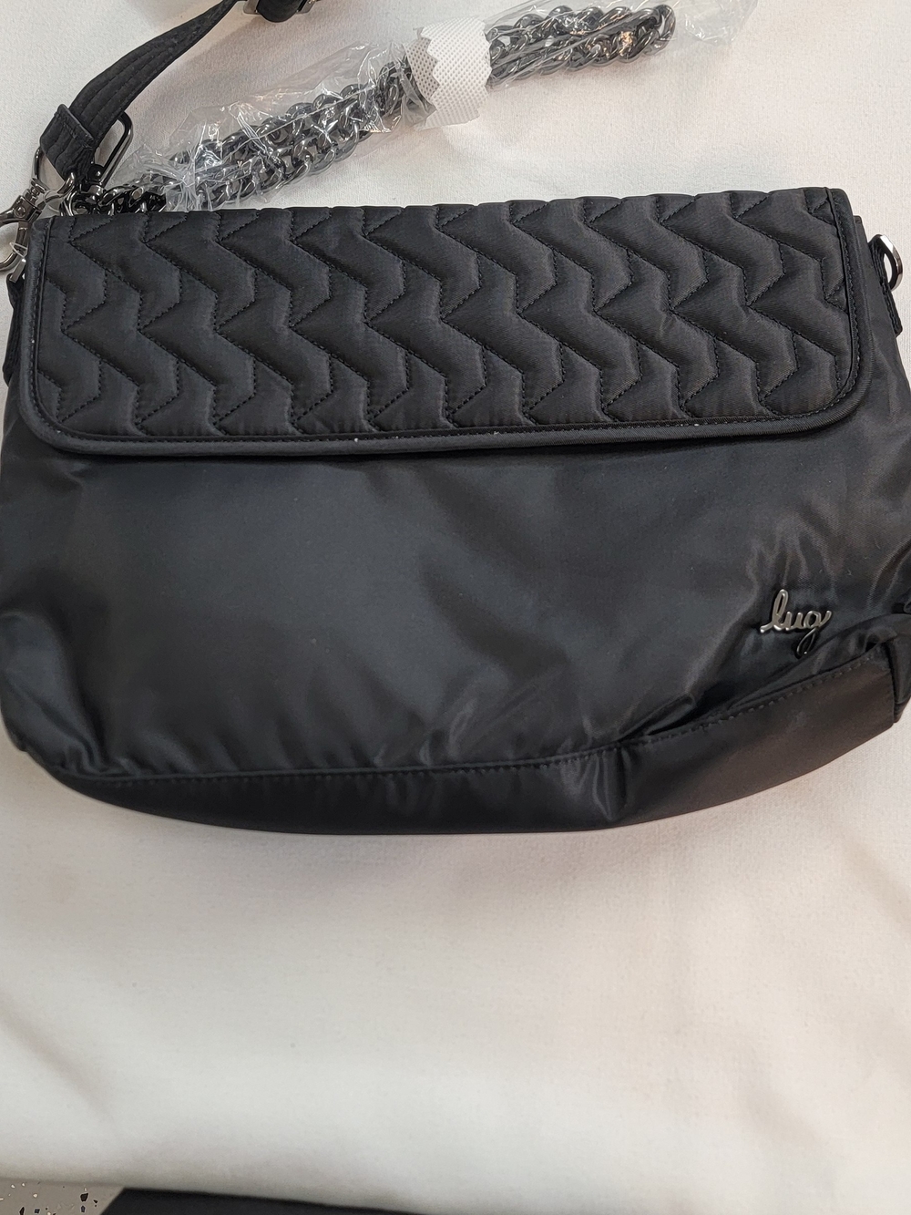 lug Black Quilted Flap Crossbody with Chain Accent